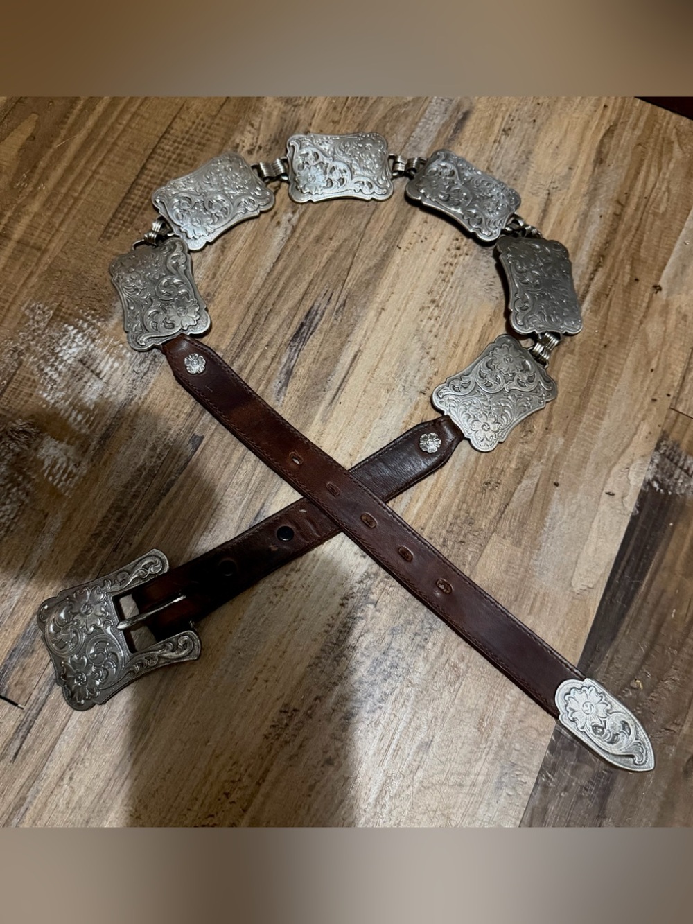 Nocona Rectangle Concho Vintage Belt Silver and Leather